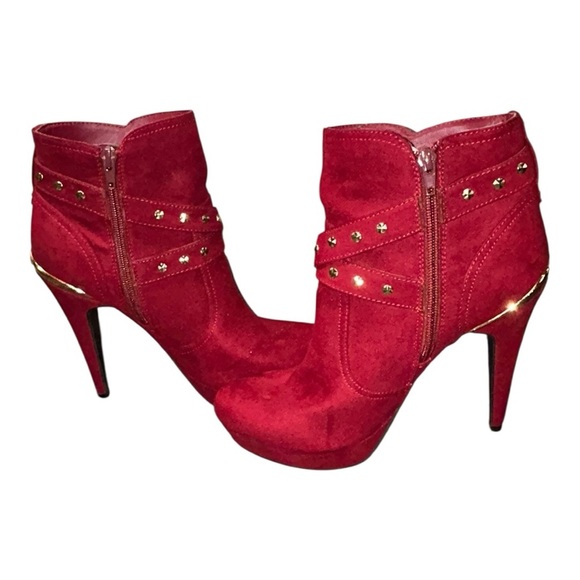 GUESS Women’s Red & Gold Studded Stiletto Ankle Boots – Size 9.5 - Picture 4 of 14